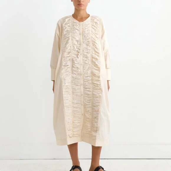 Black Crane NWT Women's Cotton Ruffled Dress in Ivory Sz L - Picture 4 of 11